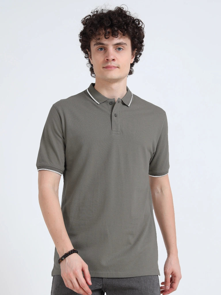 polo style cotton t-shirt steel gray side view buy online - Steel Gray