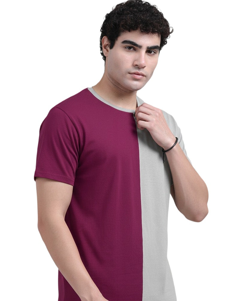 Purchase dual tone round neck t shirts for men - Green & Pink