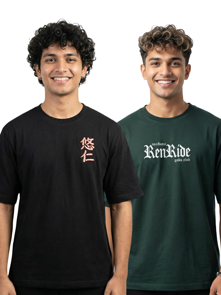 Purchase men’s anime graphic round neck tee - Dark Black & Green