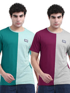 Purchase men’s combed cotton double color round neck combo tees - Green & Pink