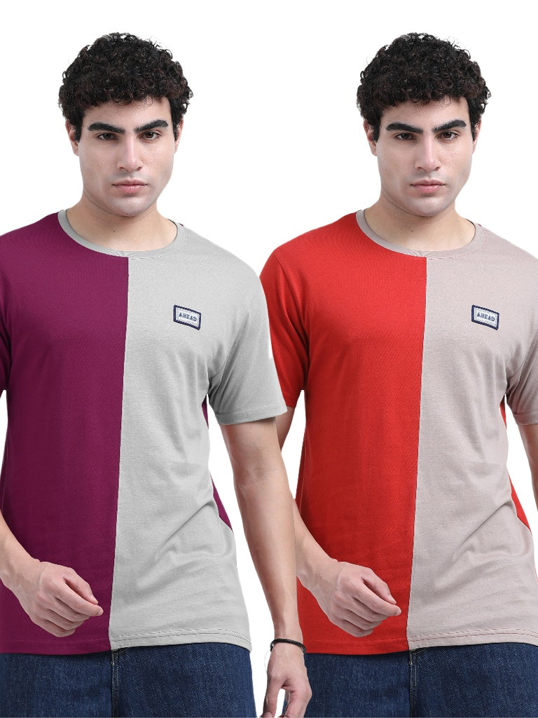 Purchase men’s dual tone cotton combo tees - Pink & Red 