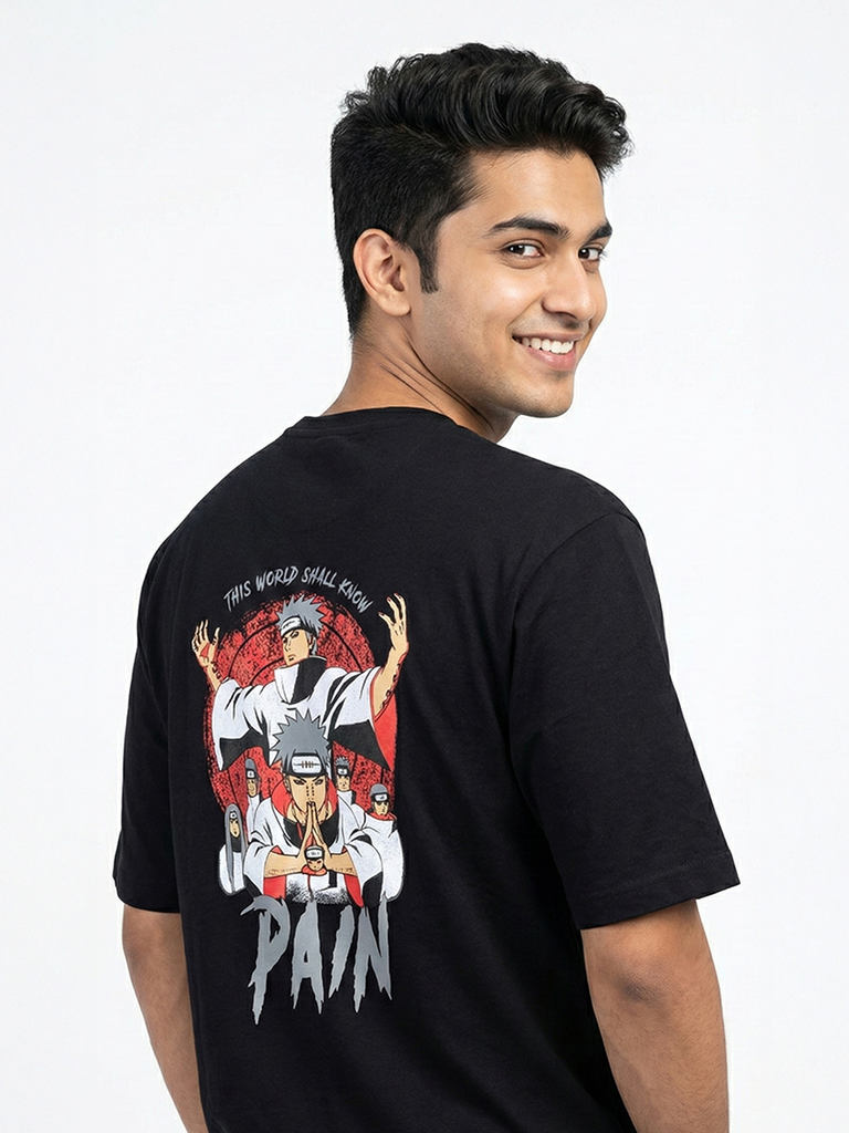 Shop back graphic anime oversized t shirt for men - Maroon & Black