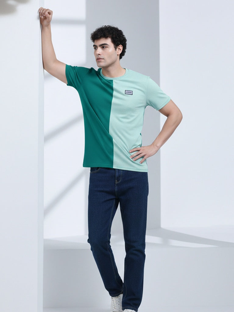 Shop double color cotton t shirts for men - Green & Pink