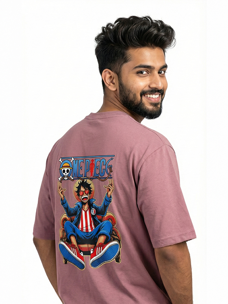 Shop down shoulder anime print t shirt for men - Pink & Maroon
