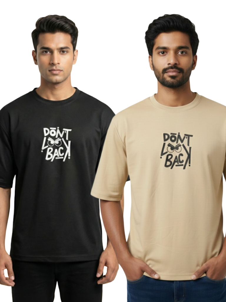 Men's Oversized Drop Shoulder Graphic Combo T-Shirts - Black & Beige