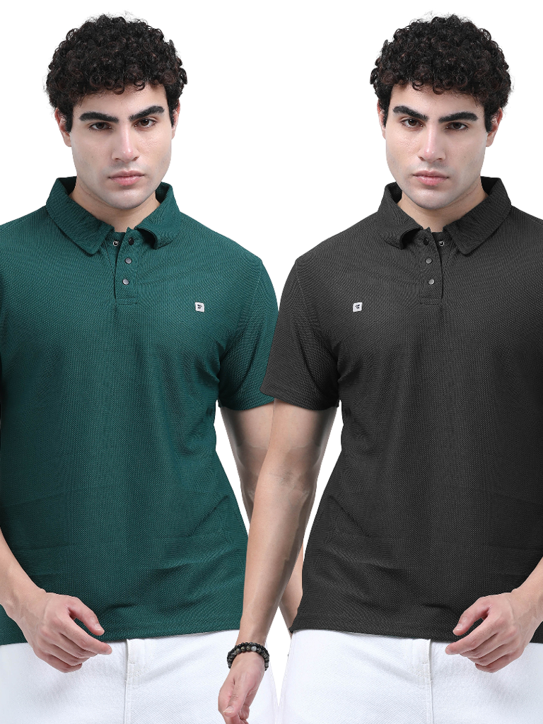 Buy Men's Green Polo Tees Online My IBX - Green & Black