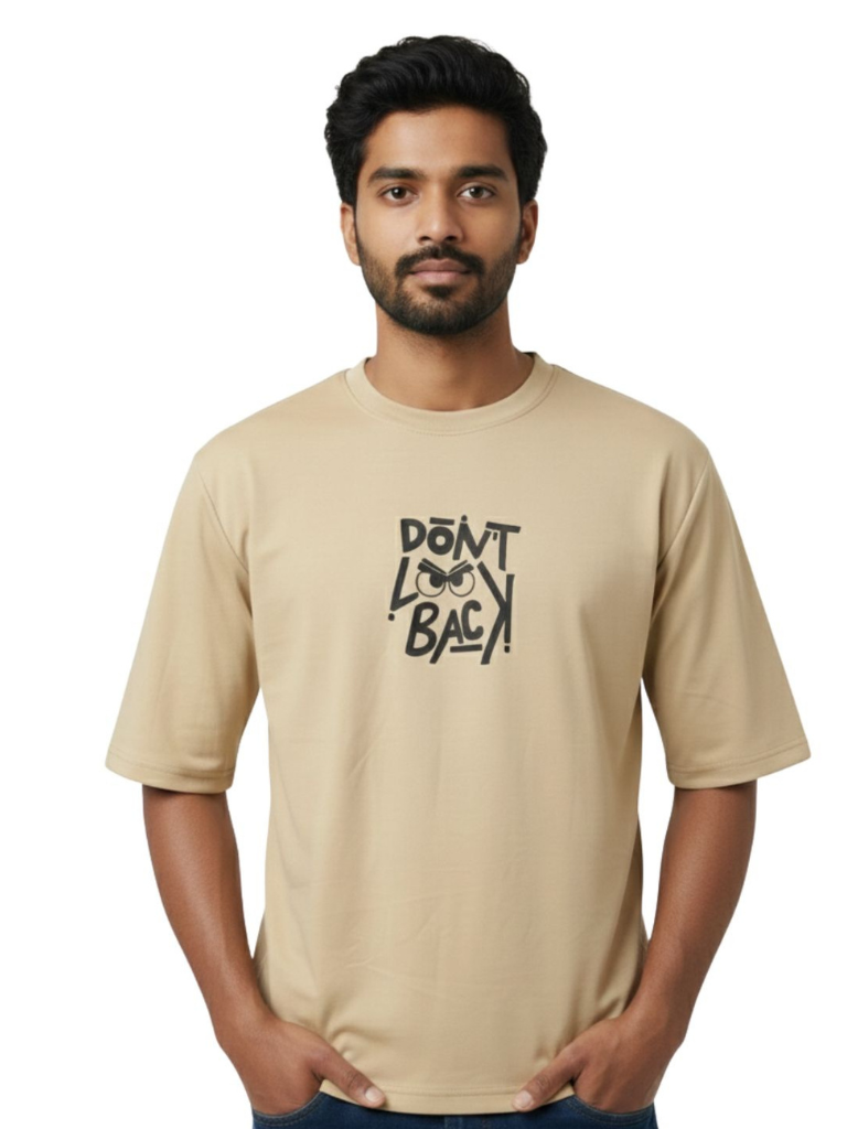 Shop Men Drop Down Shoulder Graphic Printed T Shirt Front View - Beige