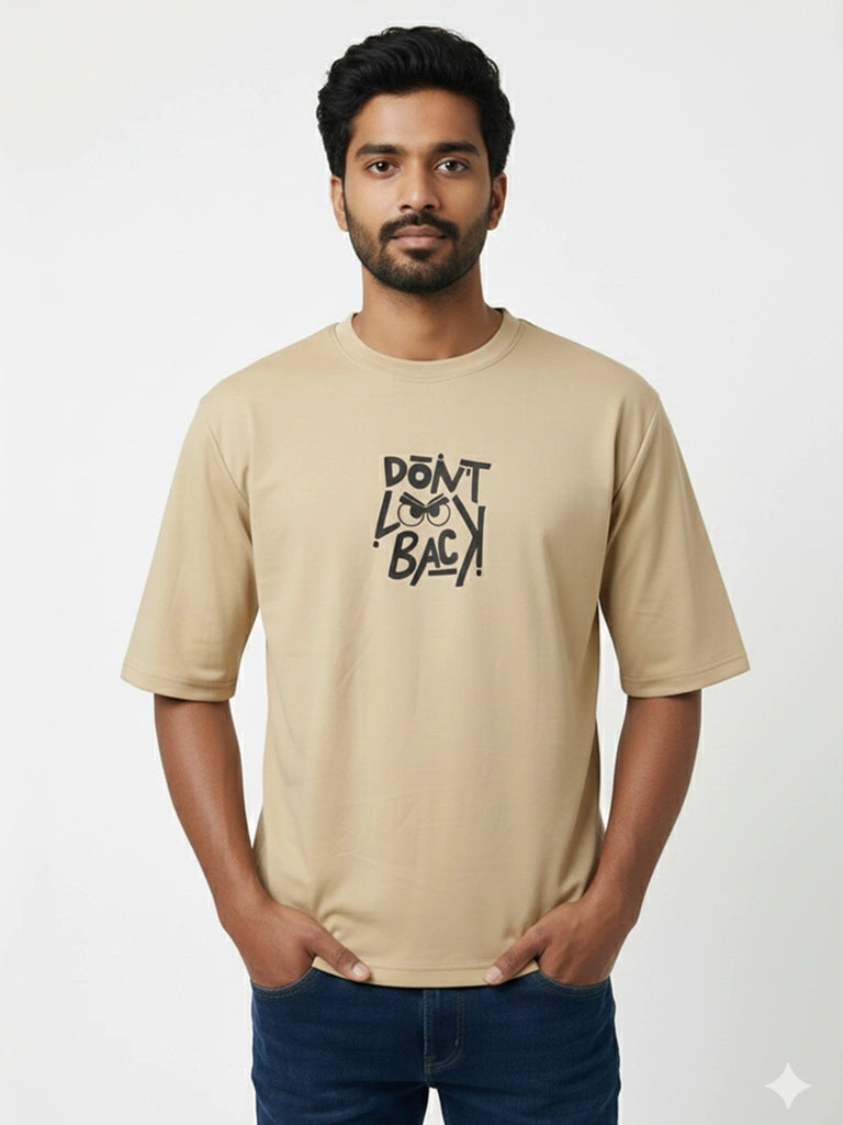 Shop Men Drop Down Shoulder Graphic Printed T Shirt Front View - Beige