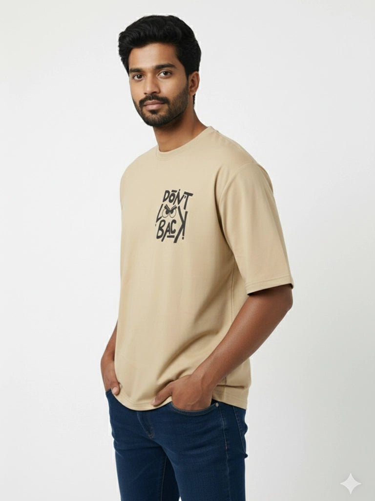 Shop Men Drop Down Shoulder Graphic Printed T Shirt Left View - Beige
