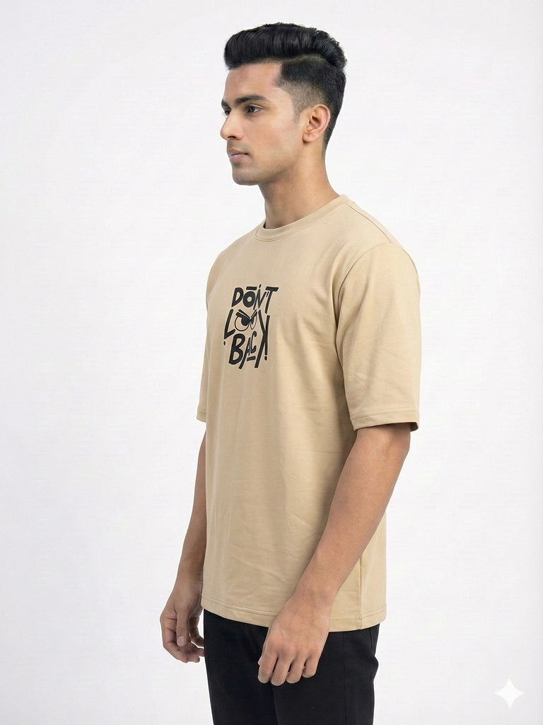 Shop Men Drop Down Shoulder Graphic Printed T Shirt Left View - Beige