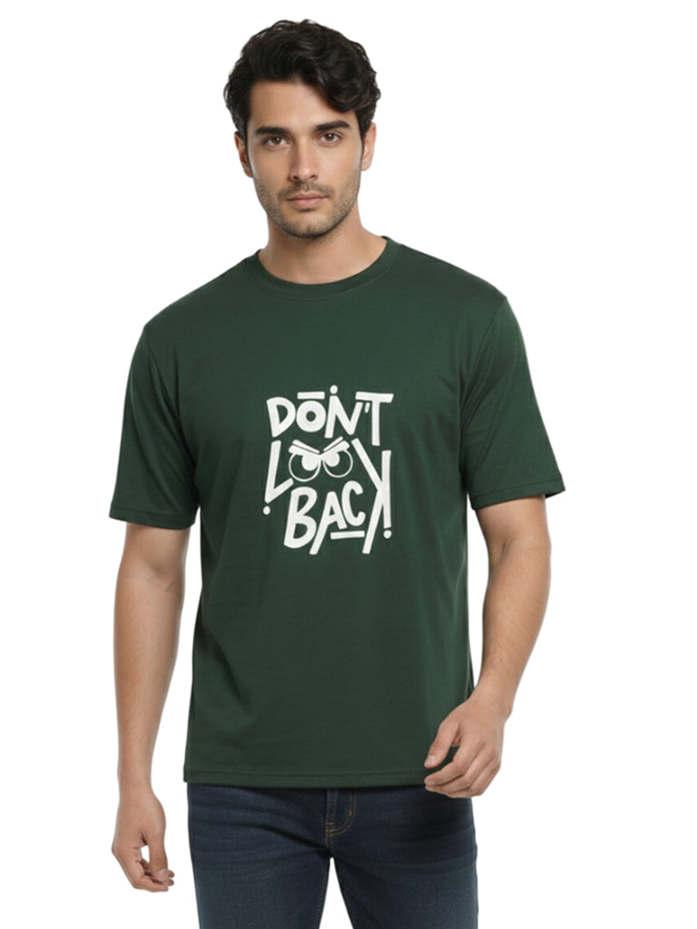 Shop Men Drop Down Shoulder Graphic Printed T Shirt Front View - Green
