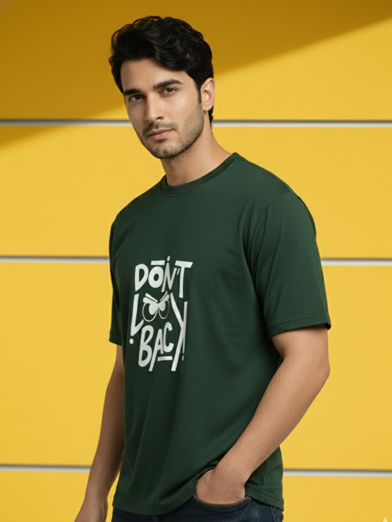 Shop Men Drop Down Shoulder Graphic Printed T Shirt Left Side View - Green