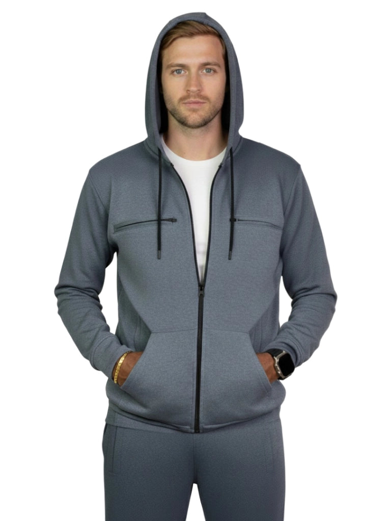 Shop Men's Poly Grindel Hoodie With Full Zip Front Cap View - Gray 
