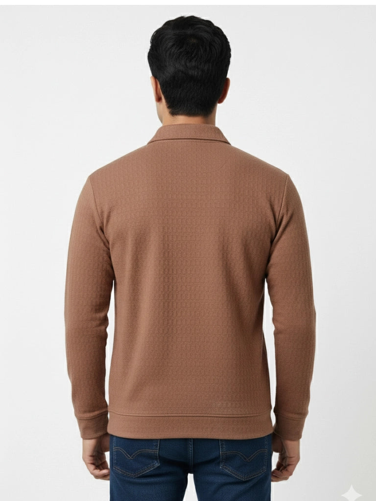 Shop Men Zip Neck Polo T Shirts Back View - Brown 