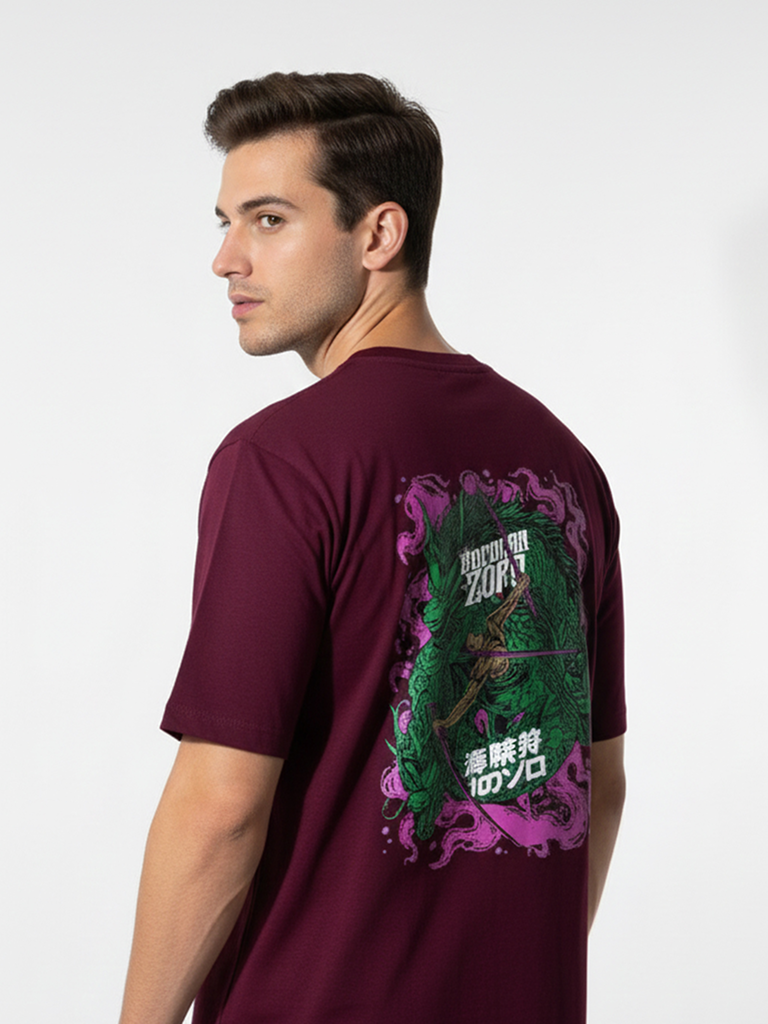 Shop Men's Anime Print T Shirts Back view - Maroon