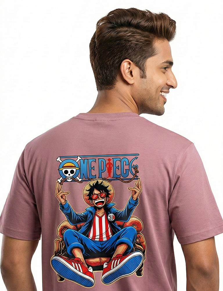 Shop Men's Anime Print T Shirts back View - Pink