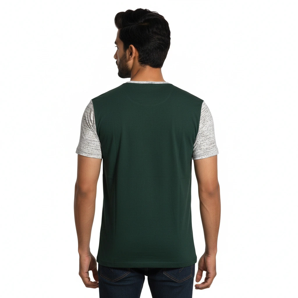 Shop Men's Color Block Cotton Round Neck T Shirt Back View  - Green