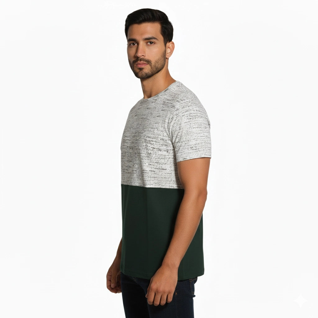 Shop Men's Color Block Cotton Round Neck T Shirt Left View  - Green