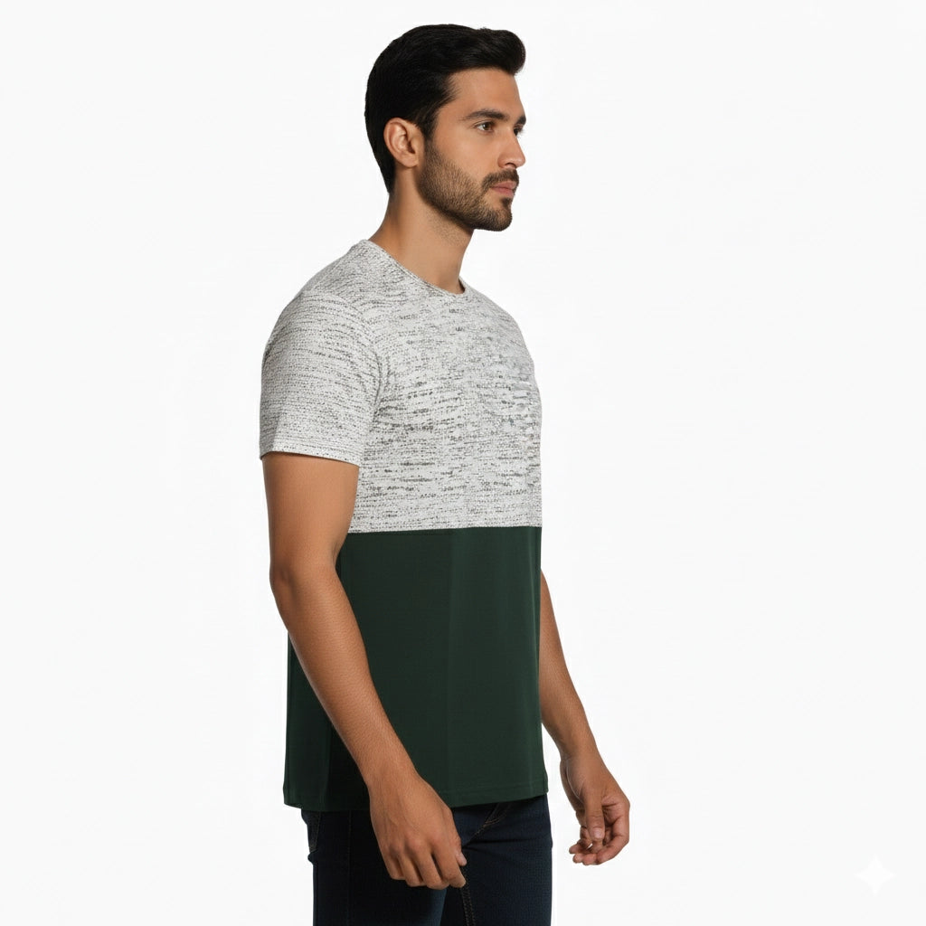 Shop Men's Color Block Cotton Round Neck T Shirt Right View  - Green