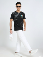 Shop Men's Cotton Letter Print T Shirt Full View - Black  