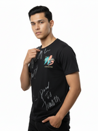 Shop Men's Cotton Letter Print T Shirt Left View - Black  