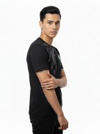 Shop Men's Cotton Letter Print T Shirt Right View - Black  