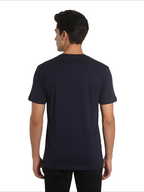 Shop Men's Cotton Letter Print T Shirt Back View- Dark Blue