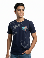 Shop Men's Cotton Letter Print T Shirt Front View- Dark Blue