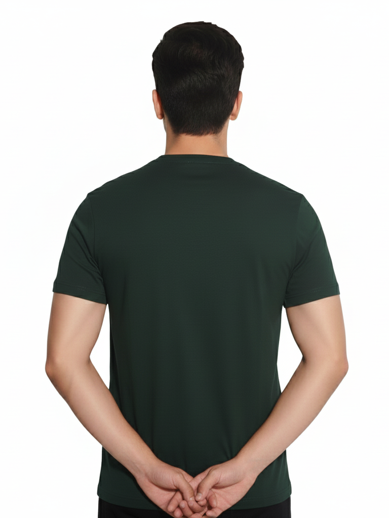 Men’s Regular Fit Printed Cotton T Shirt Back View - Green