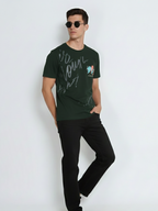 Men’s Regular Fit Printed Cotton T Shirt Full View - Green