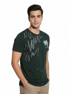 Men’s Regular Fit Printed Cotton T Shirt Left View - Green
