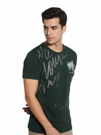 Men’s Regular Fit Printed Cotton T Shirt Left View - Green