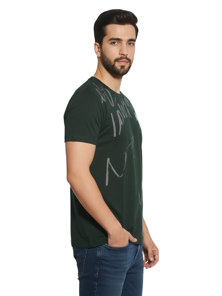 Men’s Regular Fit Printed Cotton T Shirt Right View - Green