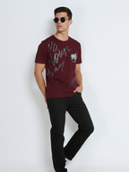 Shop Men's Cotton Letter Print T Shirt Full View - Maroon 