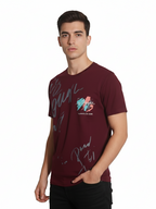 Shop Men's Cotton Letter Print T Shirt Right View - Maroon 