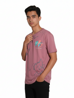 Shop Men's Cotton Letter Print T Shirt Left View - Pink 