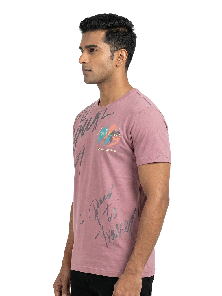 Shop Men's Cotton Letter Print T Shirt Left View - Pink 