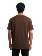 Shop Men’s Cotton Plain Round Neck T Shirt With Pocket Back View- Dark Brown