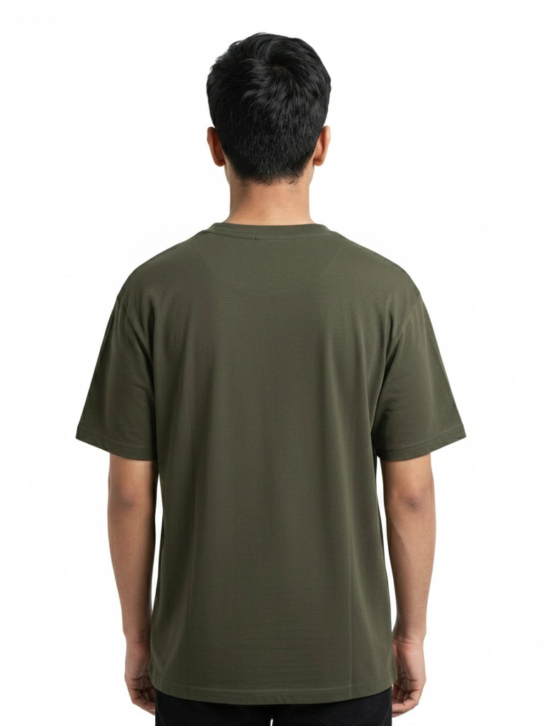 Shop Men's Cotton Plain Round Neck T Shirt With Pocket Back View - Olive