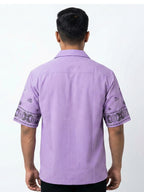 Shop Men's Cotton Printed Down Shoulder Shirt Back View - Violet