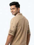 Men’s Premium Cotton Printed Down Shoulder Shirt - Mustard Yellow