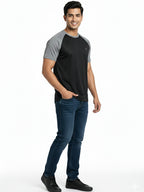 Men’s Quick Dry Color Block Raglan Sleeve T-Shirt Full View - Black 
