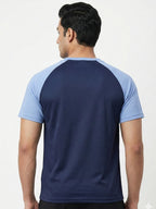 Men’s Quick Dry Color Block Raglan Sleeve T-Shirt Back View - Sky Blue