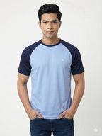 Men’s Quick Dry Color Block Raglan Sleeve T-Shirt Front View - Sky Blue