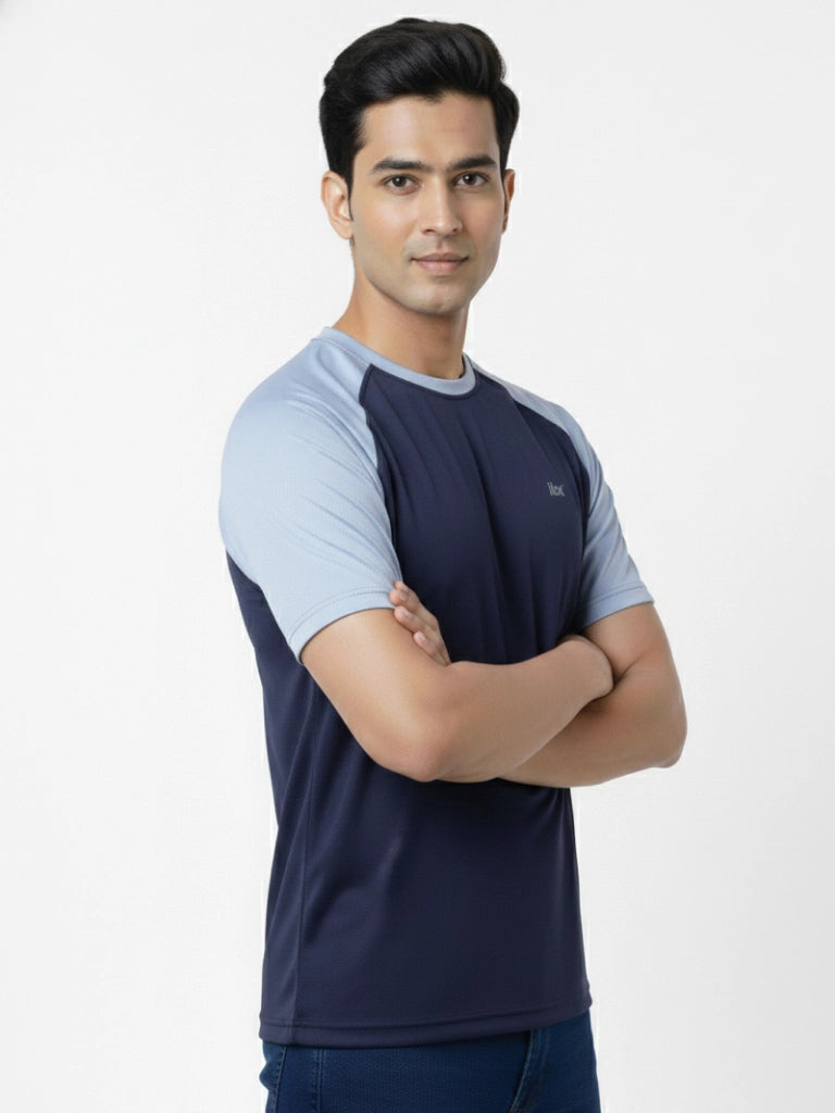 Men’s Quick Dry Color Block Raglan Sleeve T-Shirt Right View - Sky Blue