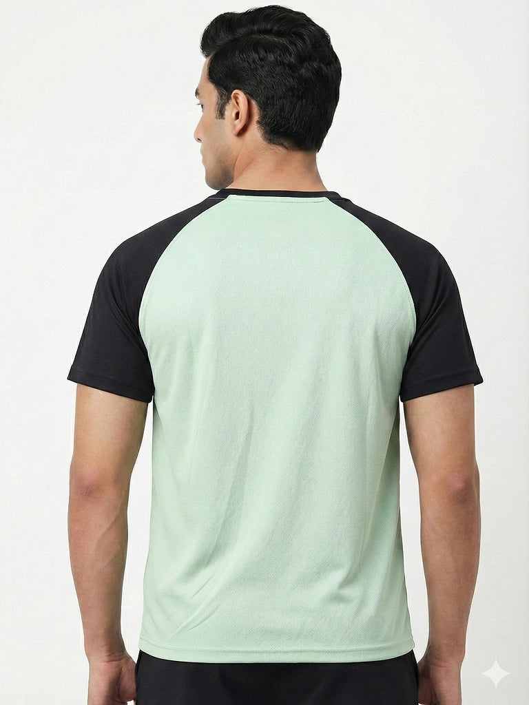Men’s Quick Dry Color Block Raglan Sleeve T-Shirt Front View - Light Green