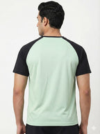 Men’s Quick Dry Color Block Raglan Sleeve T-Shirt Front View - Light Green