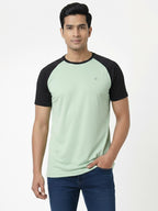 Men’s Quick Dry Color Block Raglan Sleeve T-Shirt Front View - Light Green
