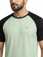 Men’s Quick Dry Color Block Raglan Sleeve T-Shirt Front View - Light Green