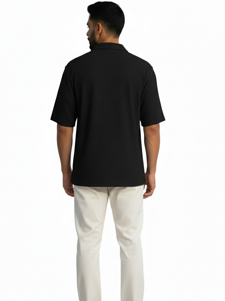Shop Men's Half Sleeve Polyester Shirt Back Full View - Black 